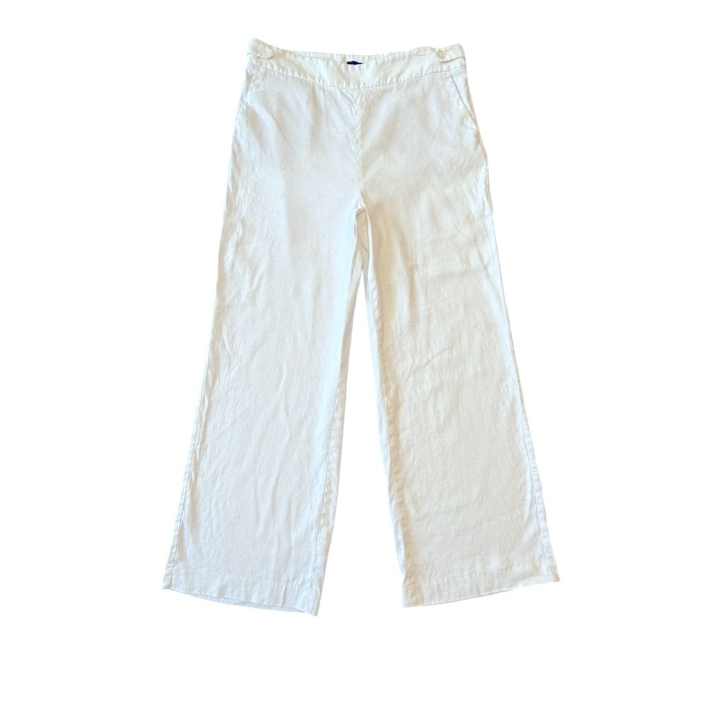 Talbots Linen Blend White Side Zip Button Palazzo Pants Wide Leg 12P #1405 - Picture 2 of 9